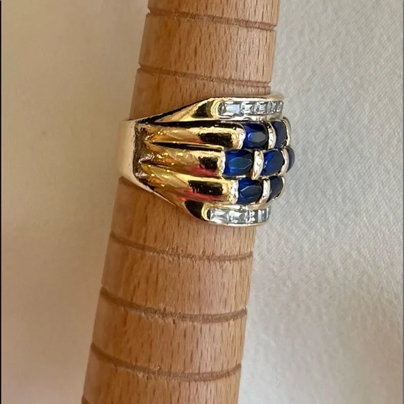 Sapphire and CZ Cocktail Ring - Picture 12 of 16